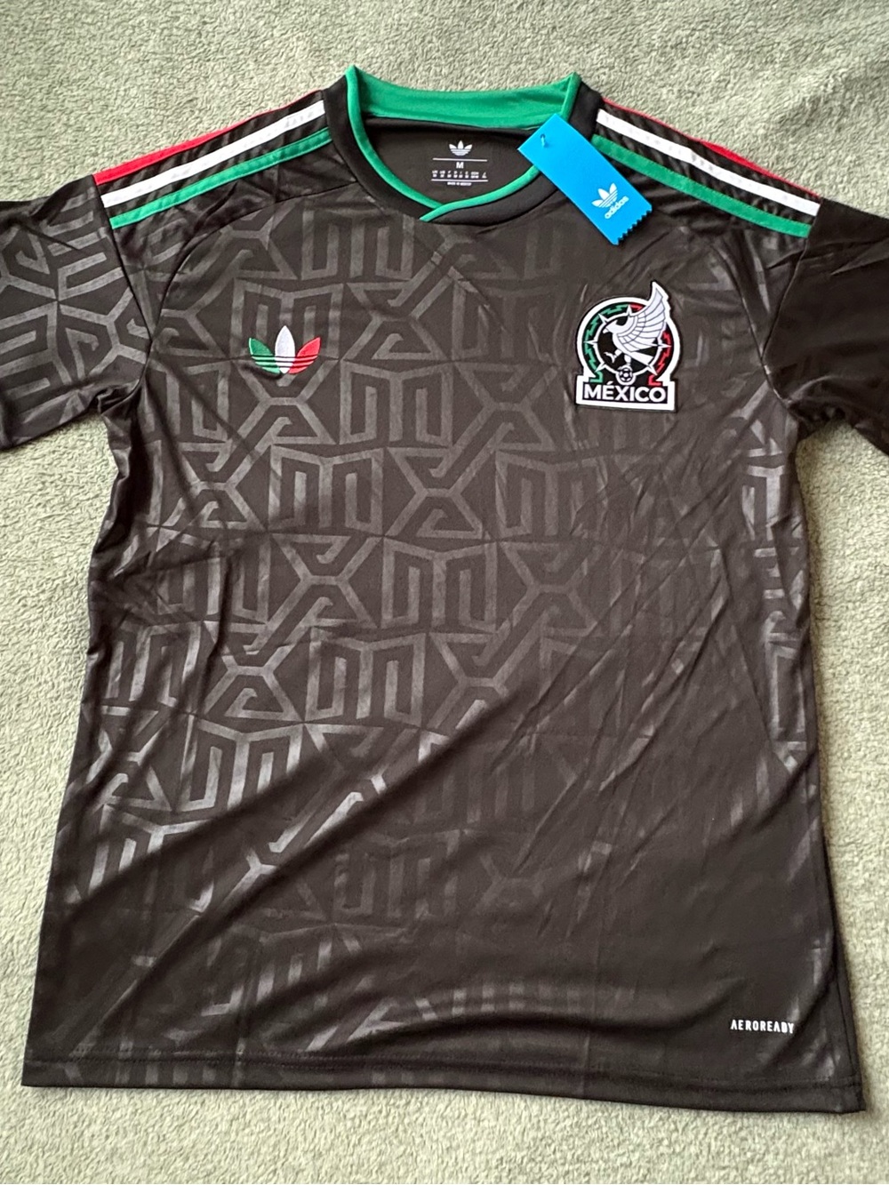 adidas Mexico Black Football Jersey with Green & Red Accents